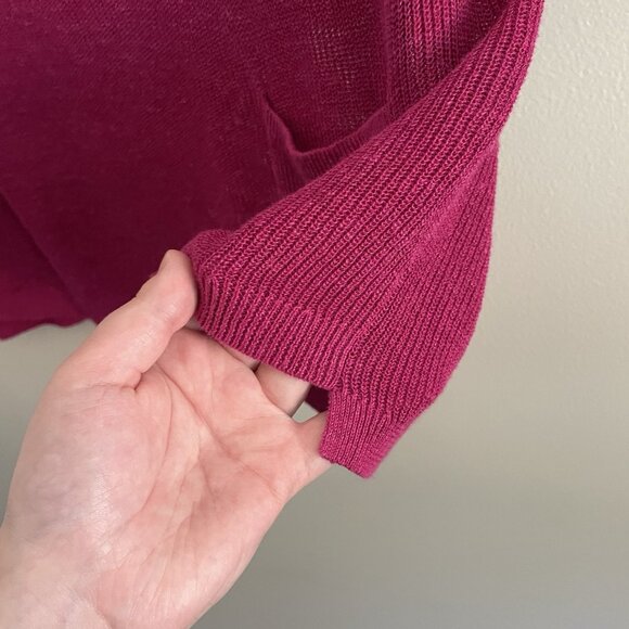 J.Jill Women M Petite Fuchsia Linen Blend Knit Pockets 3/4 Sleeve V-Neck Sweater - Picture 4 of 11